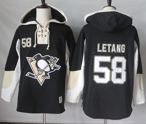 Penguins #58 Kris Letang Black Pullover Hoodie Stitched NHL Jersey